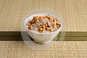 Japanese Natto on bowl of white rice