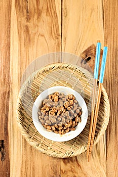 Japanese Natto on Wooden Table