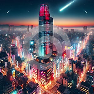 Japanese neon city scape ai image photo