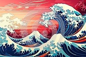 Japanese new year greeting card Hokusai The Great Wave off Kanagawa Generative AI