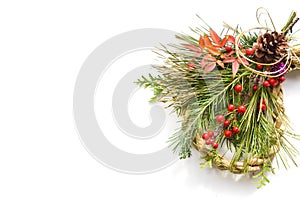 Japanese new year ornament of Nandina berries and pinecone