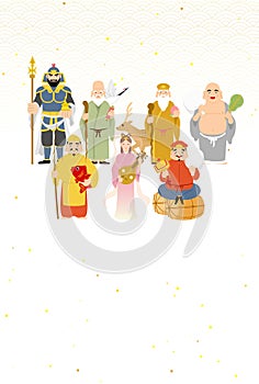 Japanese New Year\'s greeting card for the year of the Dragon, 2024, Seven Lucky Gods photo