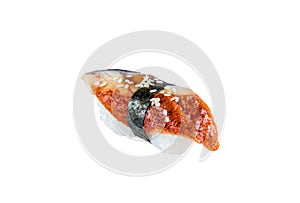 Japanese Nigiri Unagi sushi with eel isolated on white background. Restaurant menu.