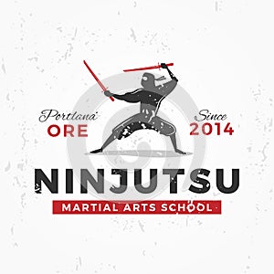 Japanese Ninja Logo. ninjutsu insignia design. Vintage ninja mascot badge. Martial art Team t-shirt illustration concept