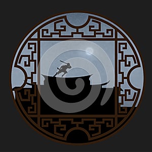 A Japanese Ninja On The Roof Under The Moonlight