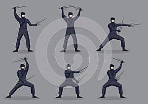 Japanese Ninja with Sais in Martial Arts Action Vector Character photo