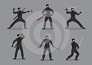 Japanese Ninja with Weapons Vector Characters