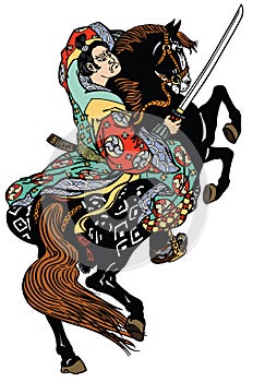 Japanese noble samurai horseman photo