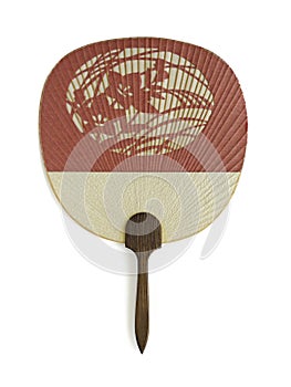 Japanese non-folding oval fan. Elegant oriental paper and bamboo accessory isolated on white background. Japanese fan uchiwa