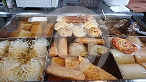 Japanese Oden hot soup restaurant selling traditional style fish balls and radish