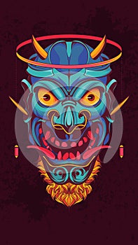 Japanese Oni Mask Poster Illustration