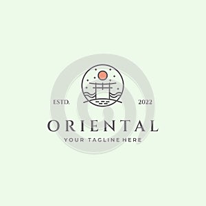 japanese oriental torii gate line art icon minimalist logo design vector