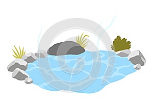 Japanese outdoor onsen pool with hot spring water vector illustration. Cartoon isolated traditional pond with rocks of