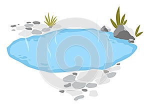 Japanese outdoor onsen pool with hot spring water vector illustration. Cartoon isolated traditional pond with rocks of