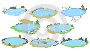 Japanese outdoor onsen pool with hot spring water vector illustration. Cartoon isolated traditional pond with rocks of