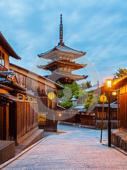 Japanese pagoda and old house in Kyoto