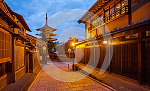 Japanese pagoda and old house in Kyoto