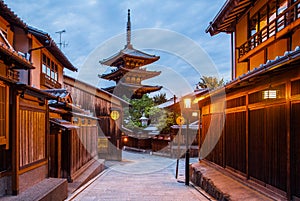 Japanese pagoda and old house in Kyoto