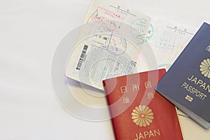 Japanese passport and visas on the passport