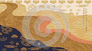 Japanese pattern with Asian traditional background vector. Oriental hand drawn wave banner design with abstract art elements in