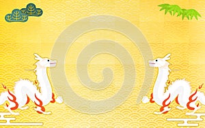 Japanese pattern background and two dragons (serpents) for New Year's Day, with copy space, Year of the Dragon