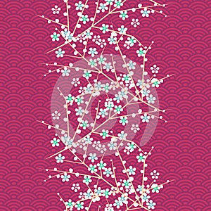 Japanese pattern with cherry blossom. Ornament with oriental motifs. Vector. illustration.