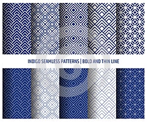 Japanese patterns,indigo color seamless wallpapers vector