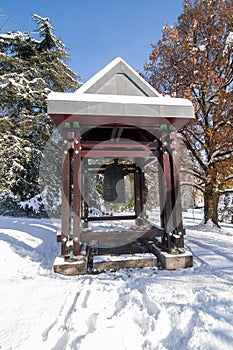 Japanese pavilion with a big bell