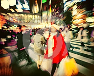 Japanese People Crowd Walking Cross Street Concept