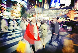 Japanese People Crowd Walking Cross Street Concept