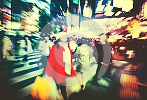 Japanese People Crowd Walking Cross Street Concept