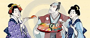 Japanese people eating sashimi