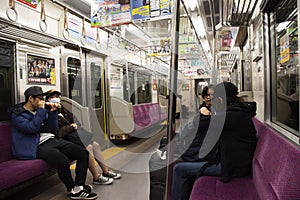 Japanese people and foreigner travelers passengers and journey by keisei line train go to Narita International Airport at Japan