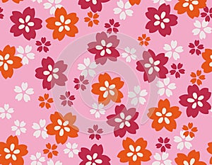 Japanese Pink and Orange Cherry Blossom Seamless Pattern