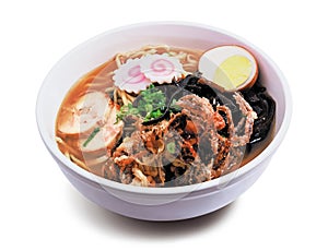 Japanese ramen noodle soup with chashu and soft shell crab