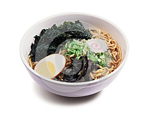 Japanese ramen noodle soup with seawed and boiled egg