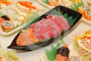 Japanese raw fish sashimi and tuna with kani salad