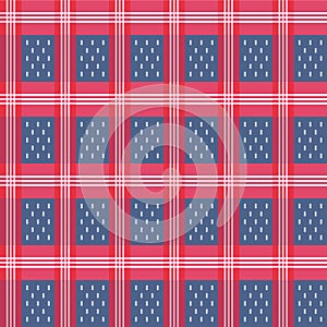 Japanese Red Blue Plaid Vector Seamless Pattern