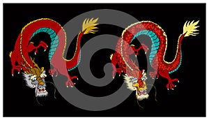 Japanese red dragon tattoo.Dragon on red background for Chinese