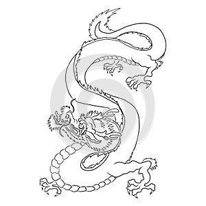 Japanese red dragon tattoo. Dragon on red background for Chinese New Year. Gold Chinese Dragon vector.