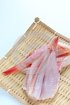 Japanese red fish, kinki fillet on bamboo basket