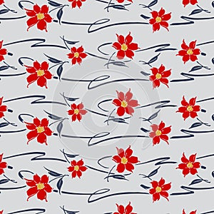 Japanese Red Floral Pattern