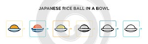 Japanese rice ball in a bowl vector icon in 6 different modern styles. Black, two colored japanese rice ball in a bowl icons