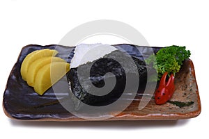 Japanese Rice Ball Onigiri with seaweed nori isolated on white