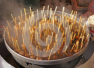 Japanese rice balls boiling