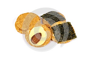 japanese rice crackers isolated on white background