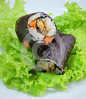 Japanese Rice Maki Sushi Roll Stuff with Tofu and Carrot