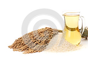 Japanese rices and oil isolated on an old wooden background