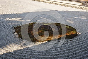 Japanese Rock Garden or `dry landscape` garden Background, in the Zen Buddhism Temple of Kenninji, Kyoto, Japan