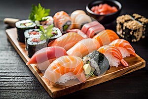 japanese roll set rice meal sushi seafood fish food japan. Generative AI.